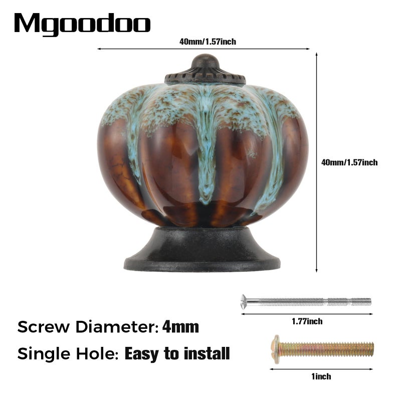 Mgoodoo 10PCS 1.57'' Pumpkin Knobs, Vintage Ceramic Cabinet Knobs, Decorative Drawer Handle for Dresser Closet Cupboard Door Pulls Handles Blue - Image 2